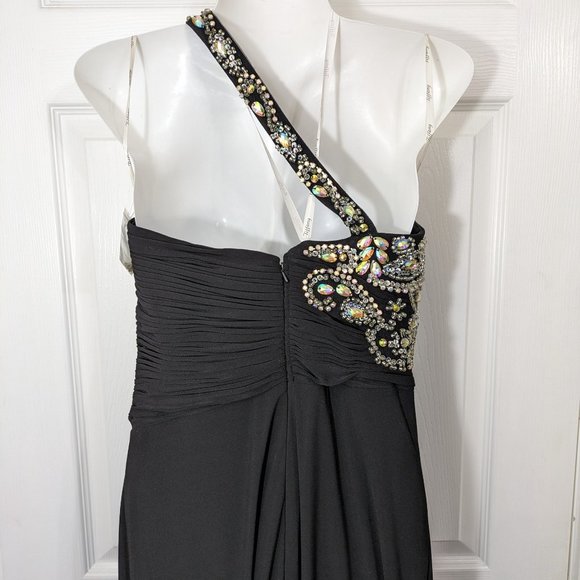 Tiffany Designs Black Rhinestone Sequin Crossover Sleeveless Prom Maxi Dress - 6 - Picture 10 of 16
